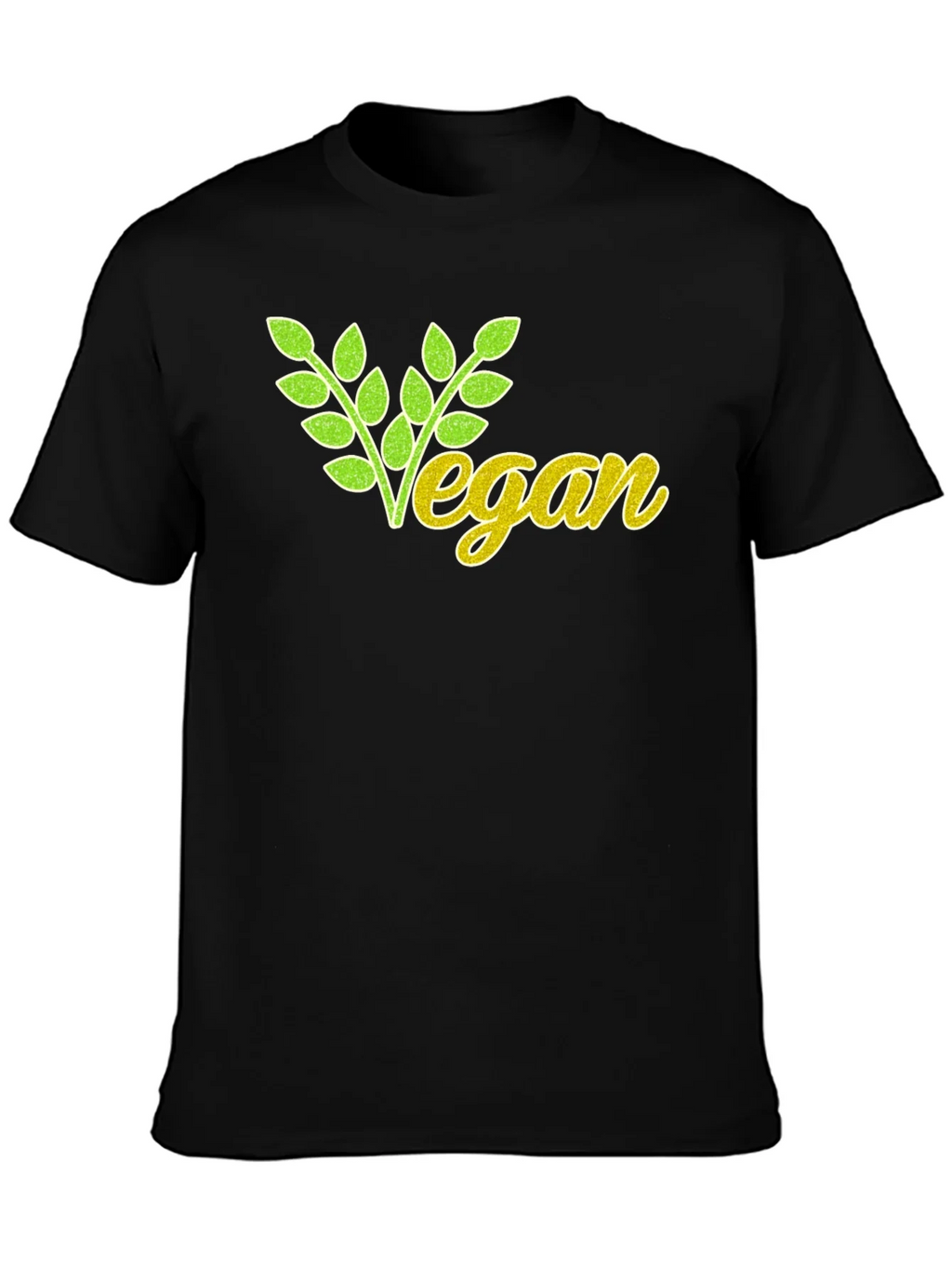 Vegan T-Shirt: Green & Yellow Leaf Design Black Cotton product image 1