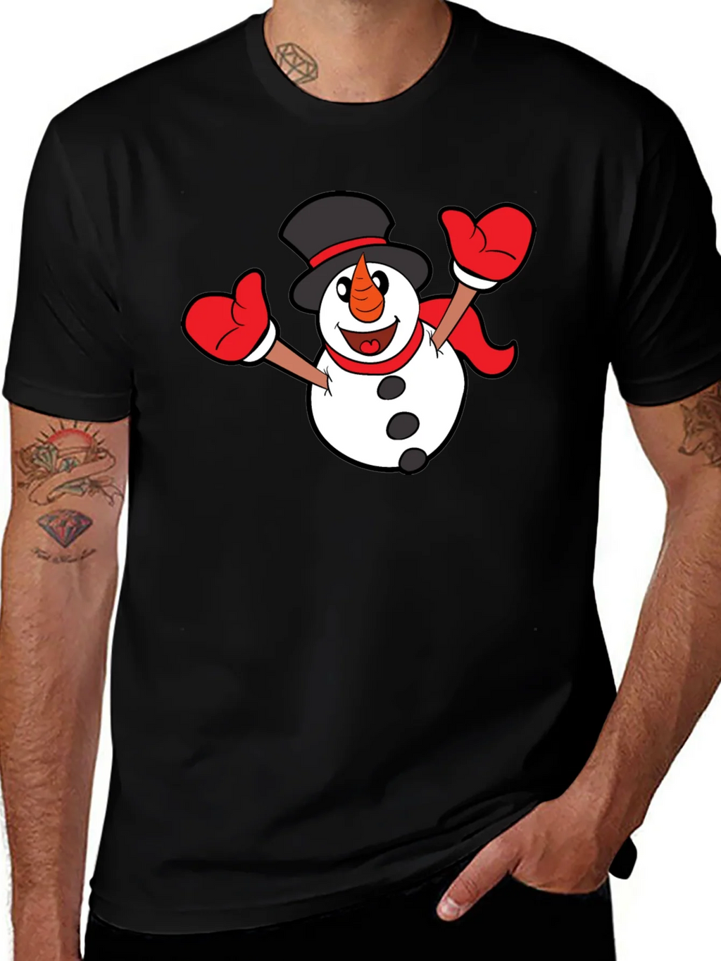 Festive Snowman Graphic T-Shirt - Black product image 1