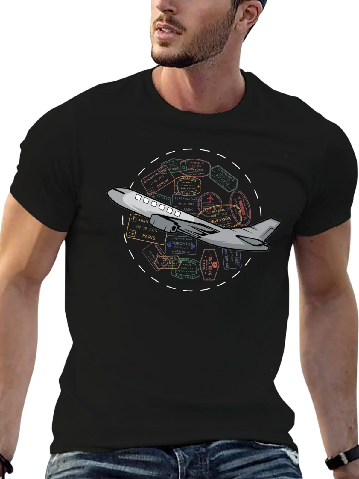 Passport Stamps Airplane Travel T-Shirt product image 9