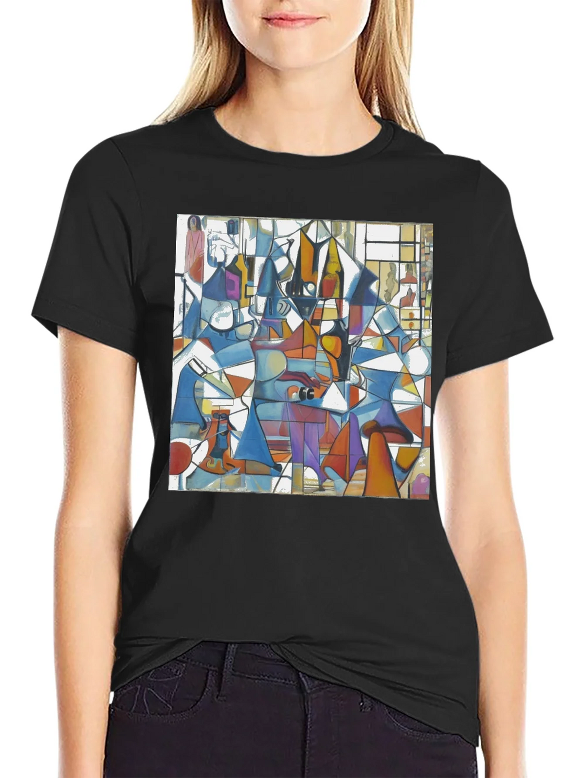 Abstract Geometric Print Tee - Modern Art Black T-Shirt product image 5