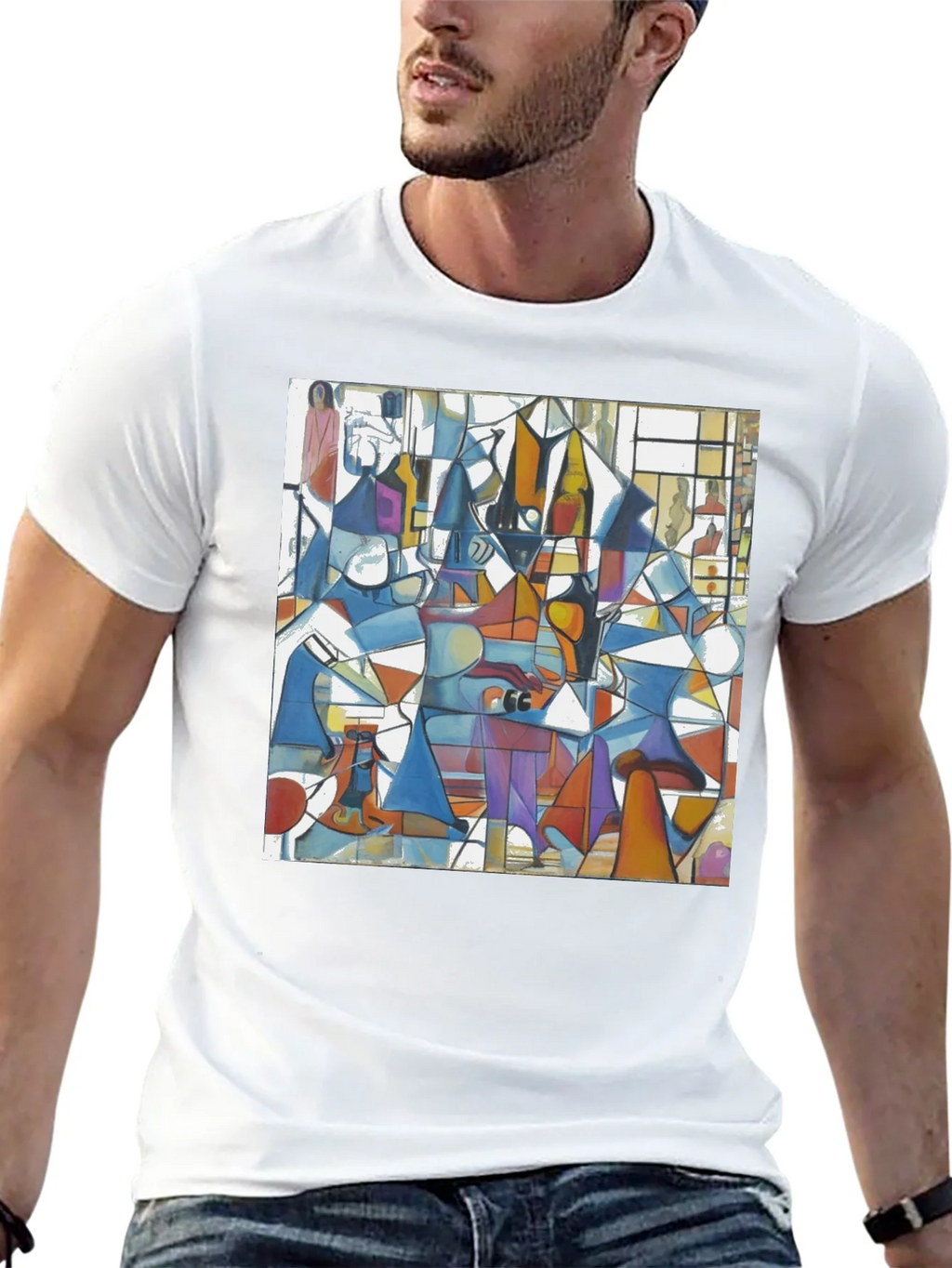 Abstract Geometric Print Tee - Modern Art Black T-Shirt product image 4
