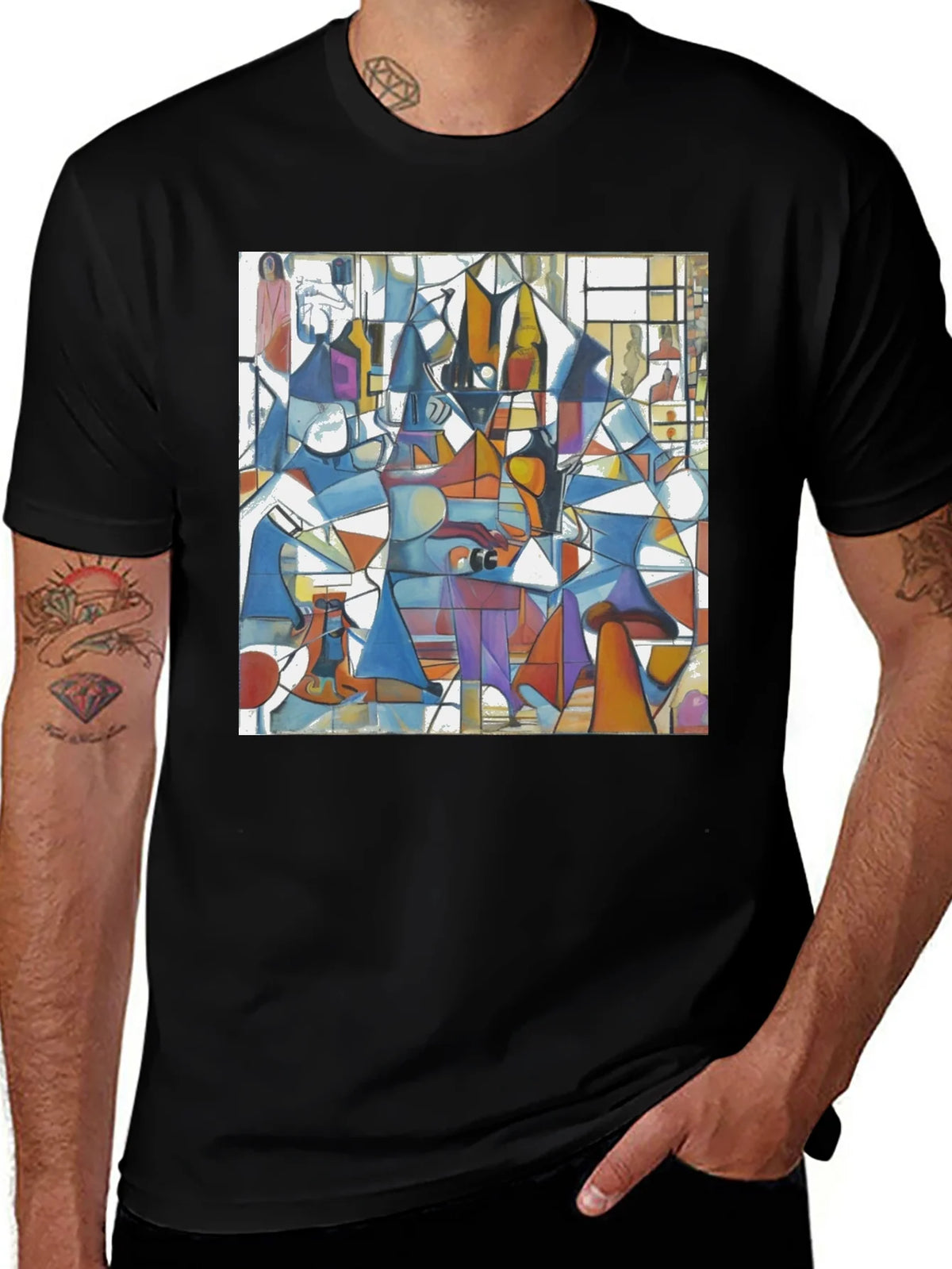 Abstract Geometric Print Tee - Modern Art Black T-Shirt product image 1