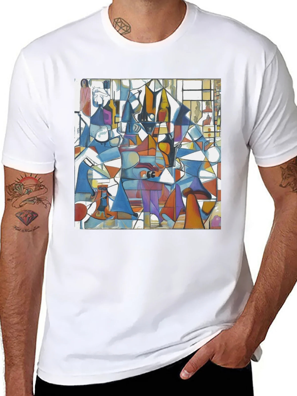 Abstract Geometric Print Tee - Modern Art Black T-Shirt product image 8