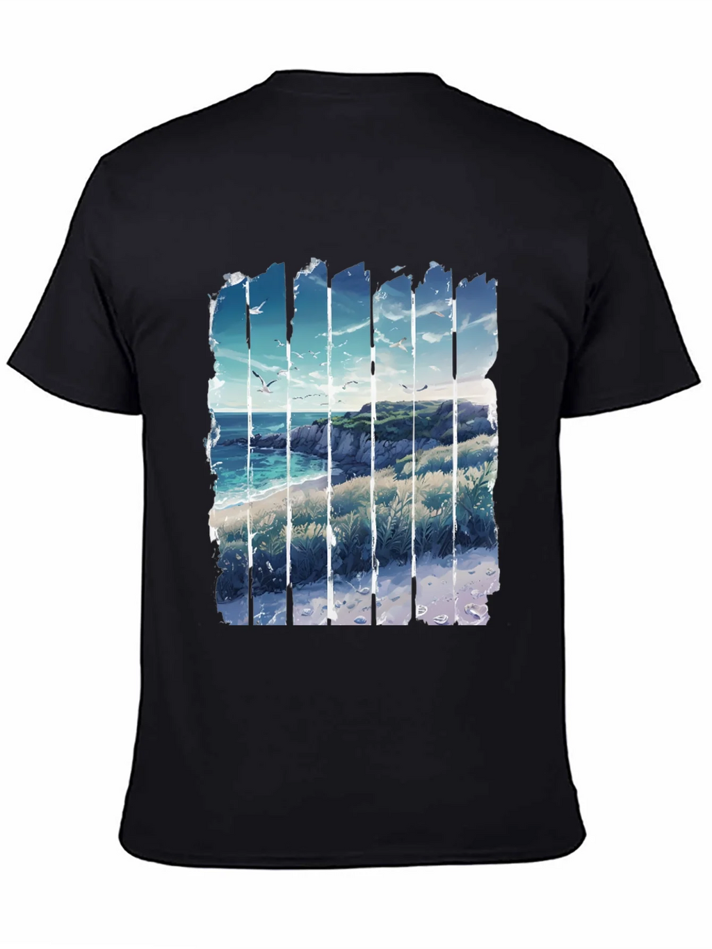 Coastal Vista Graphic Tee - Black Cotton T-Shirt product image 7