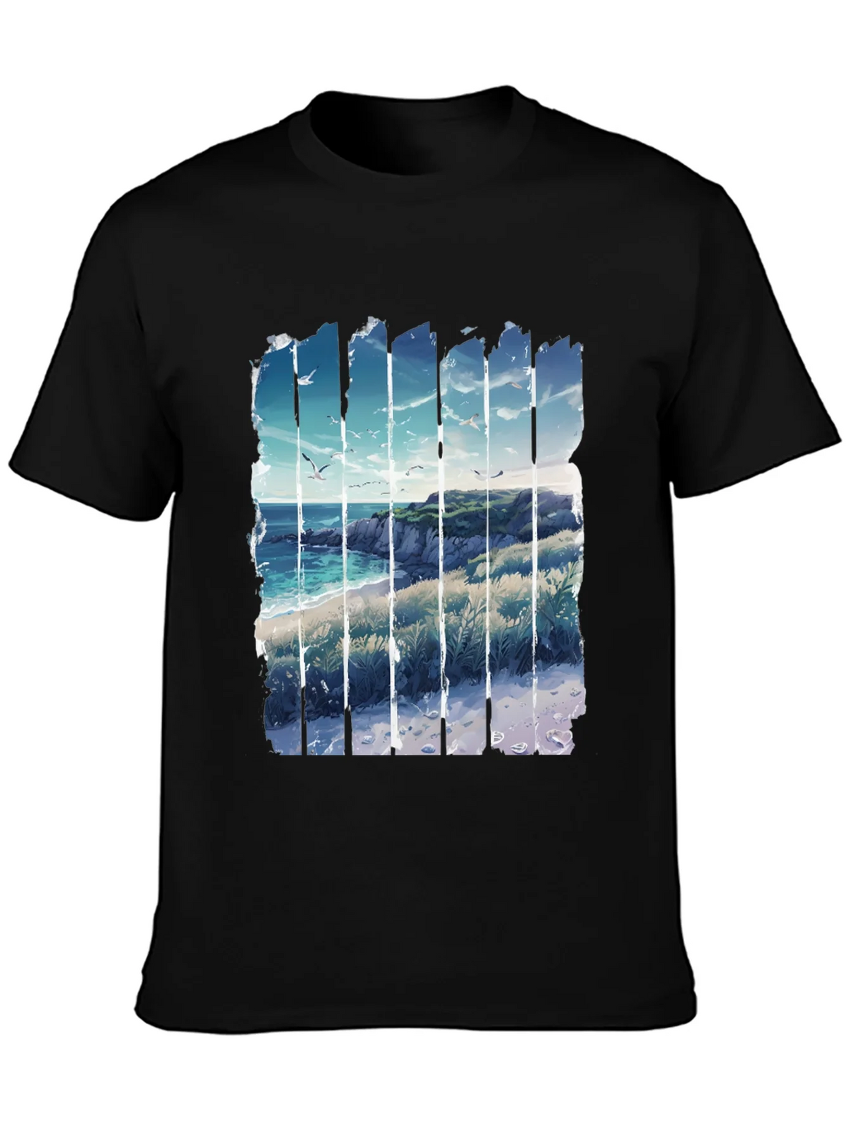 Coastal Vista Graphic Tee - Black Cotton T-Shirt product image 6