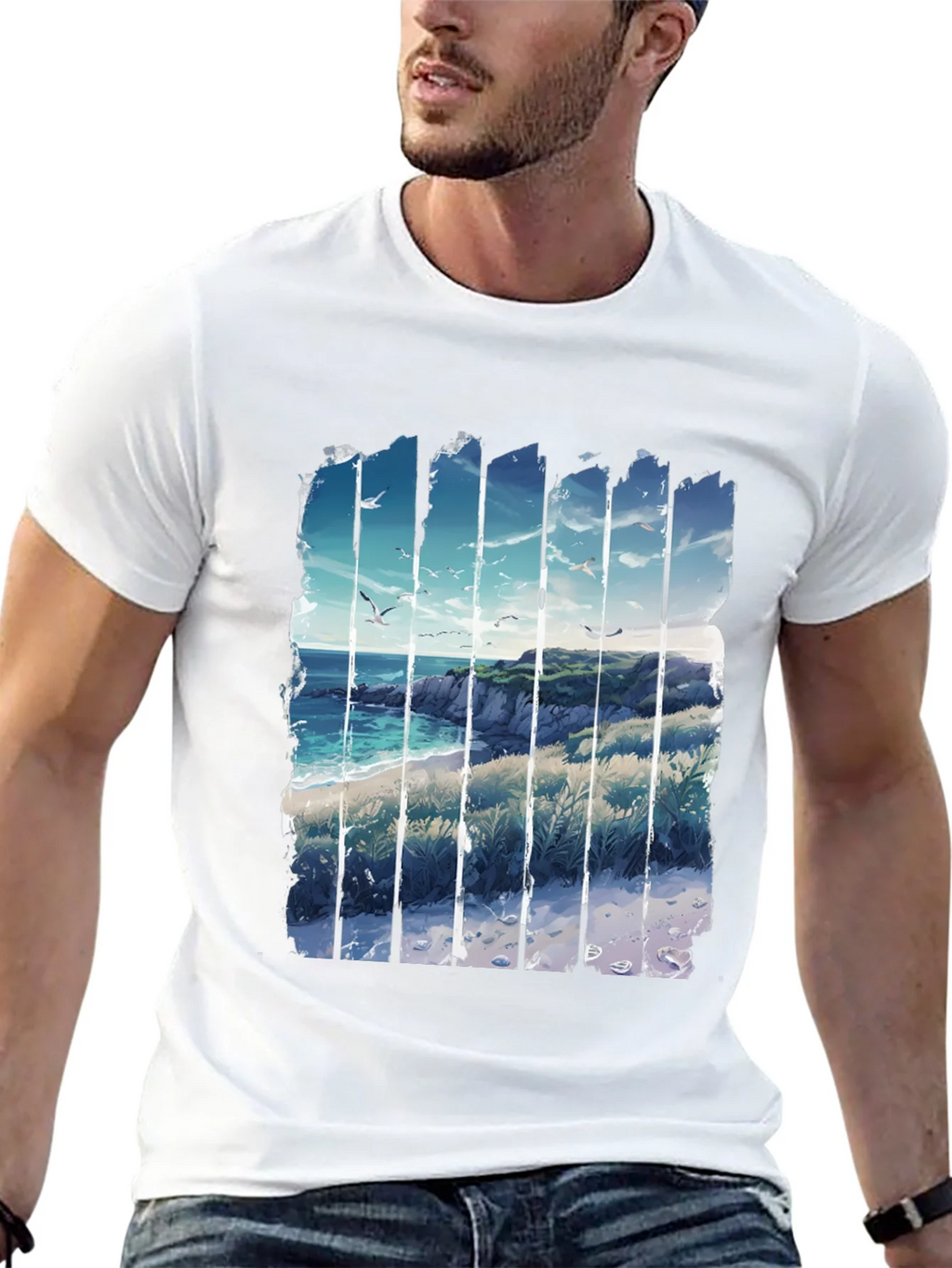 Coastal Vista Graphic Tee - Black Cotton T-Shirt product image 4
