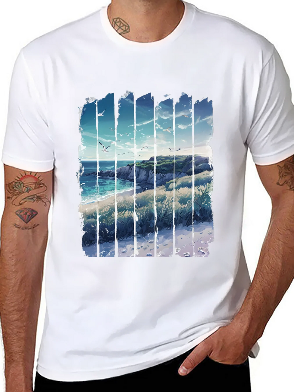 Coastal Vista Graphic Tee - Black Cotton T-Shirt product image 10