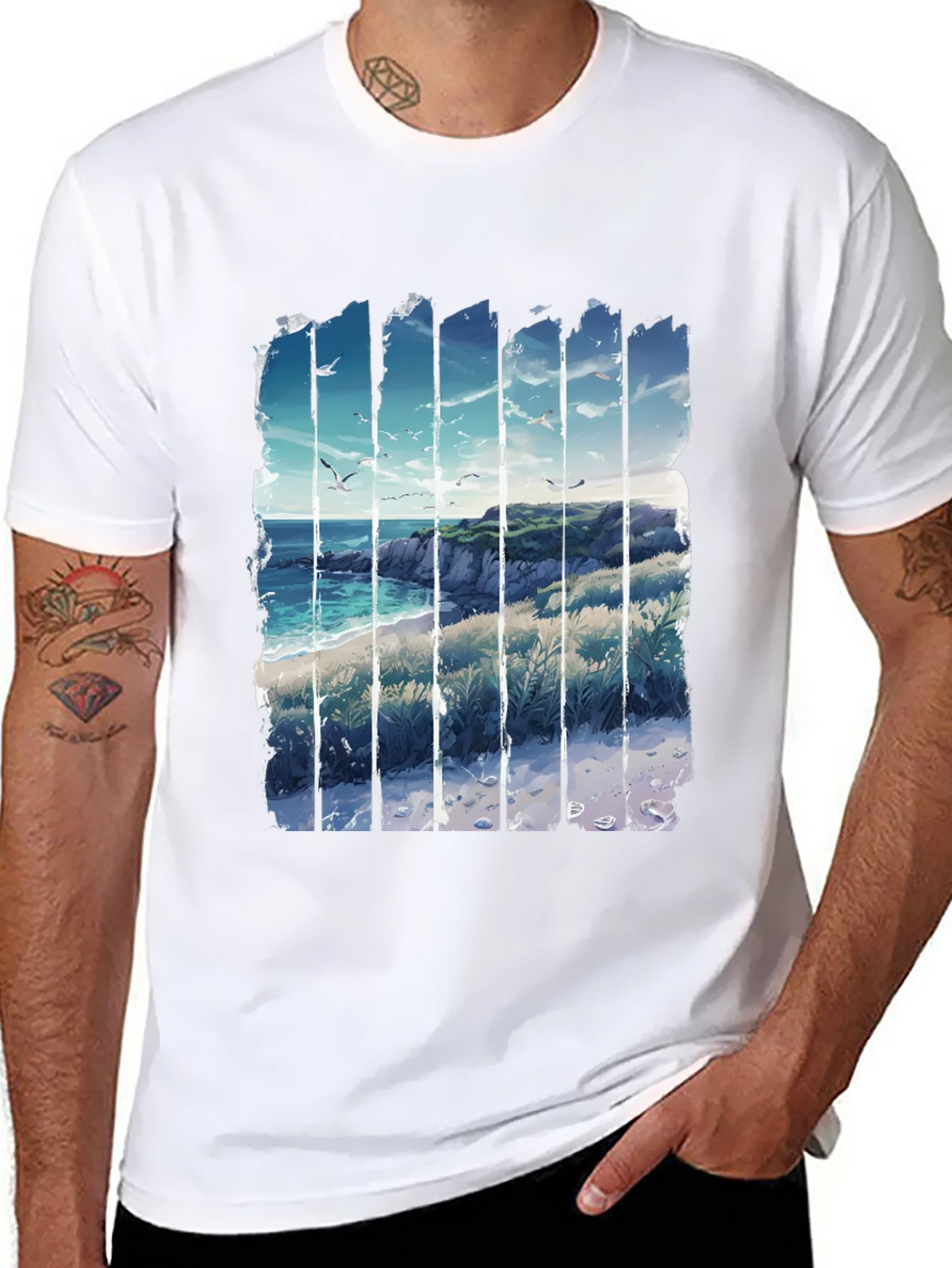 Coastal Vista Graphic Tee - Black Cotton T-Shirt product image 10