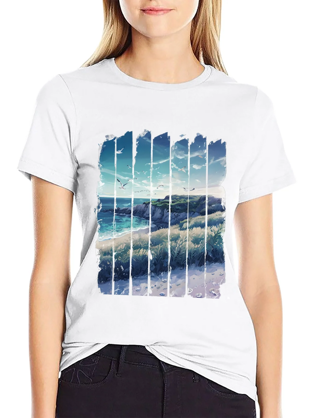 Coastal Vista Graphic Tee - Black Cotton T-Shirt product image 11