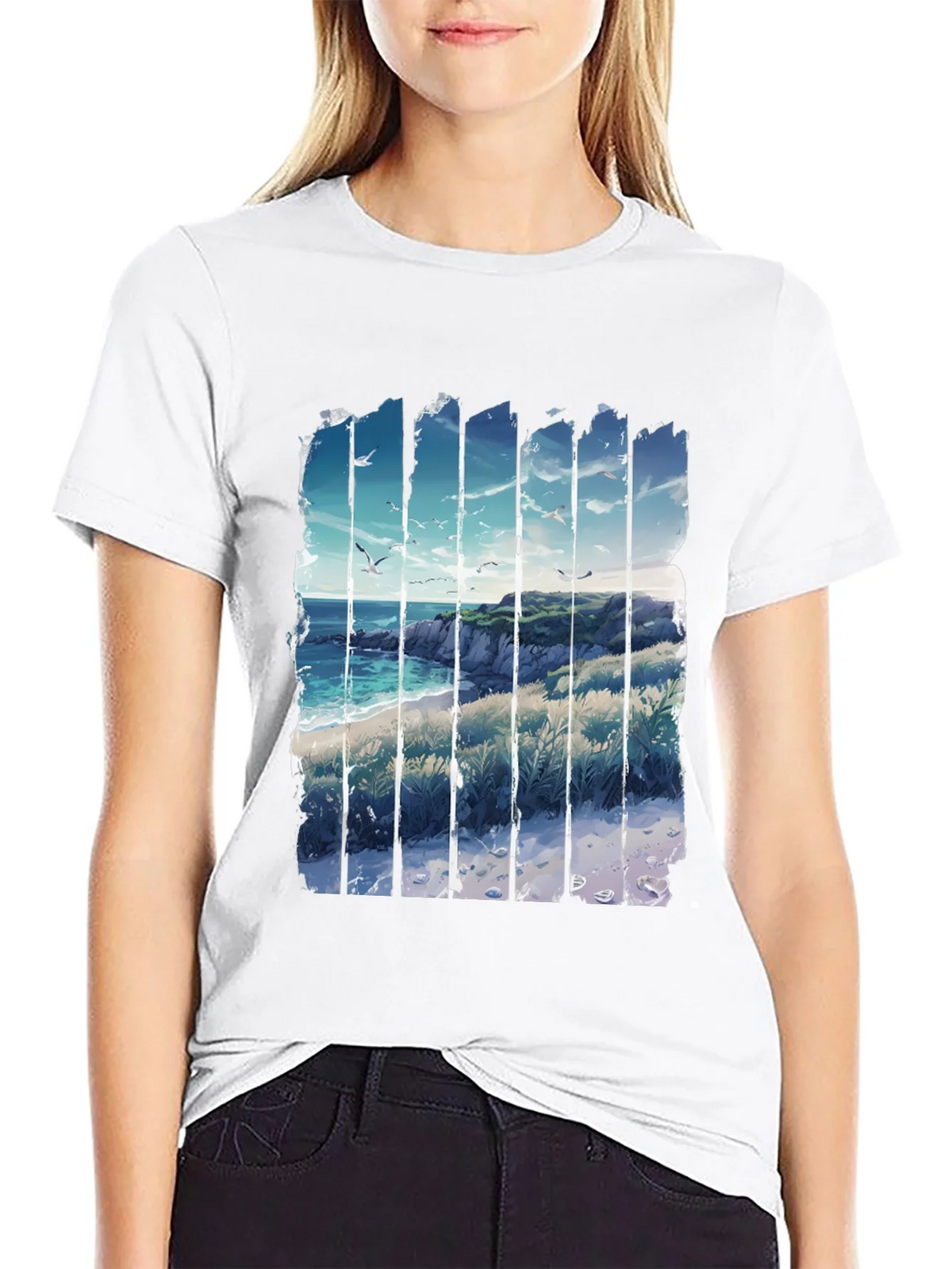 Coastal Vista Graphic Tee - Black Cotton T-Shirt product image 11