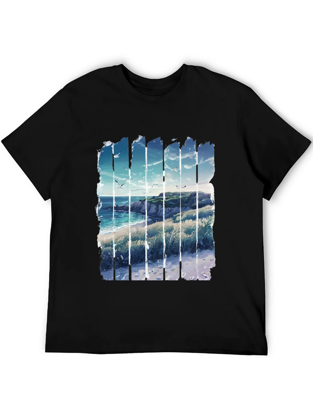 Coastal Vista Graphic Tee - Black Cotton T-Shirt product image 8