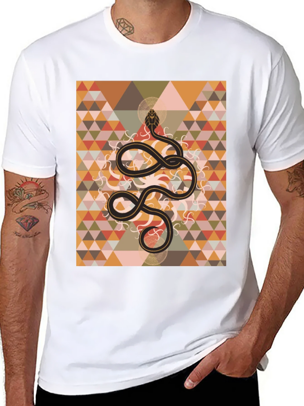 Geometric Snake Print Black T-Shirt product image 10