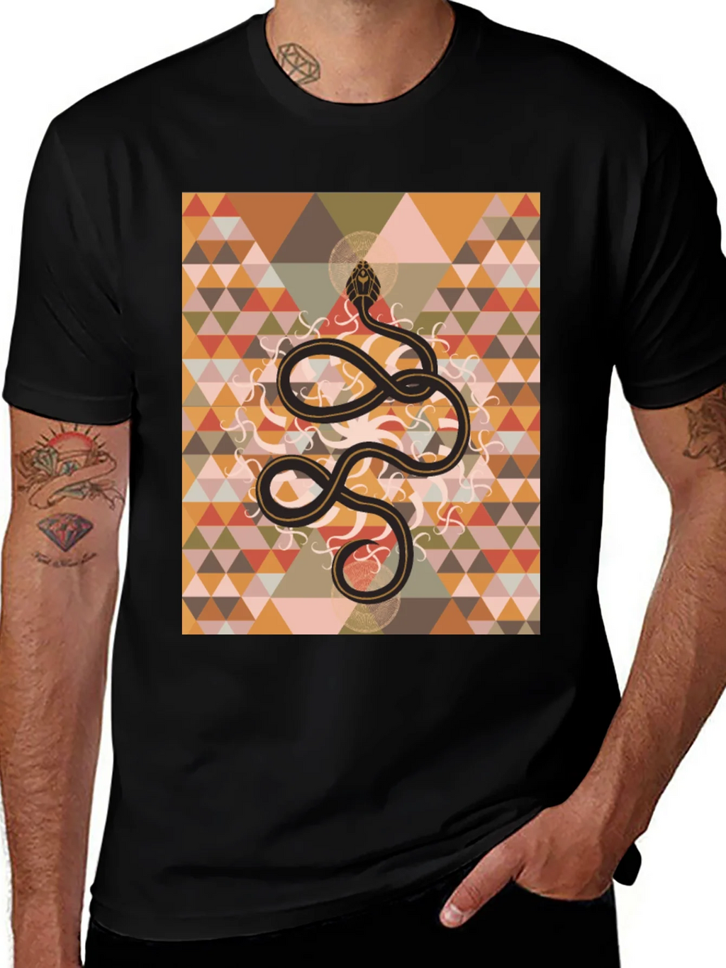 Geometric Snake Print Black T-Shirt product image 1