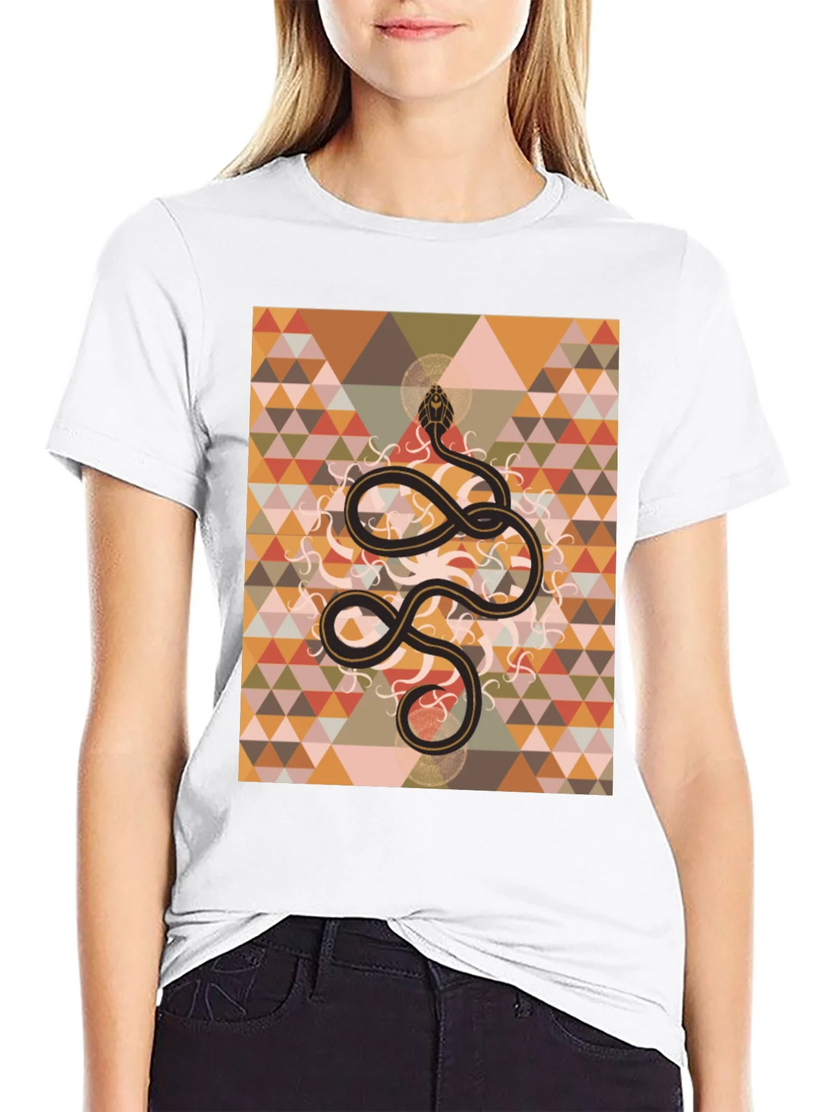 Geometric Snake Print Black T-Shirt product image 11