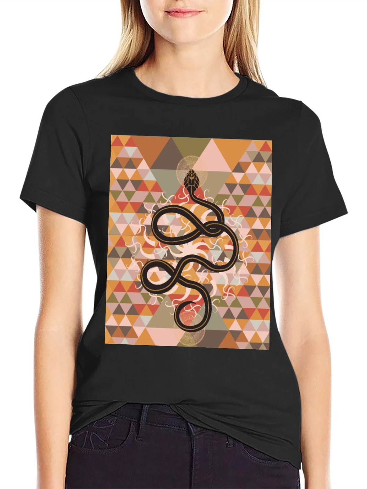 Geometric Snake Print Black T-Shirt product image 5