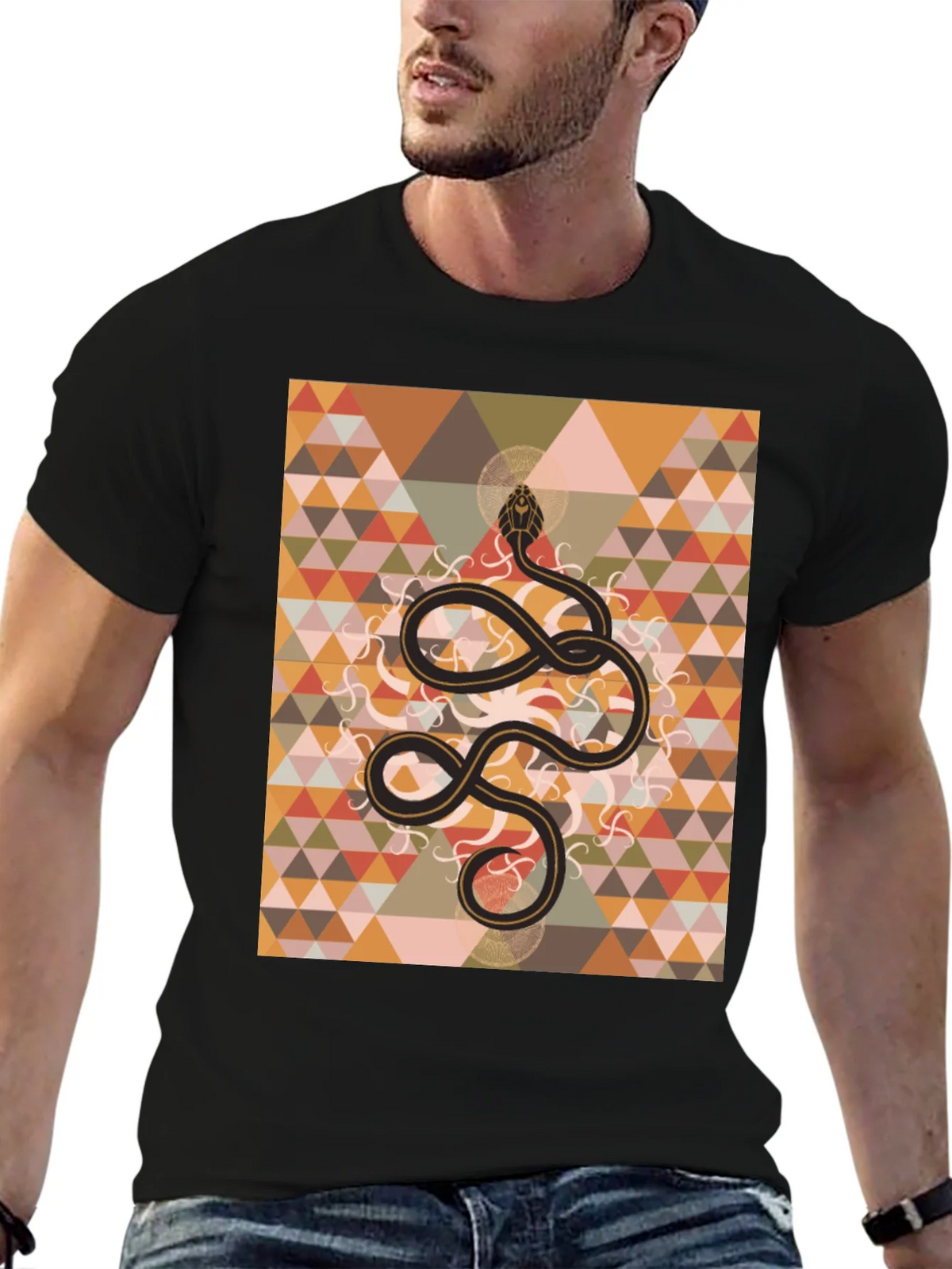 Geometric Snake Print Black T-Shirt product image 9