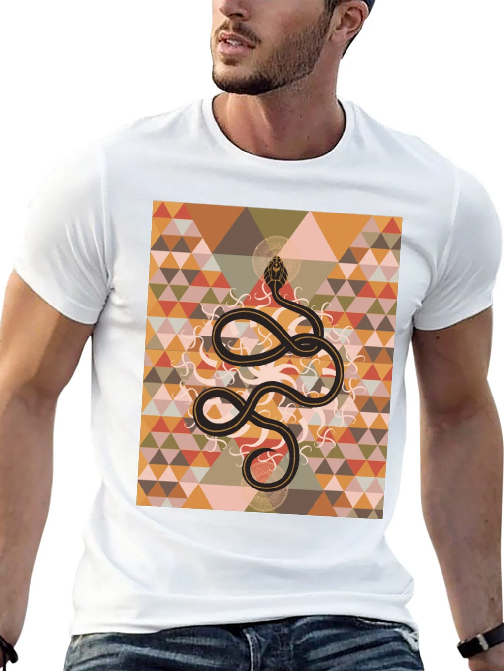 Geometric Snake Print Black T-Shirt product image 4