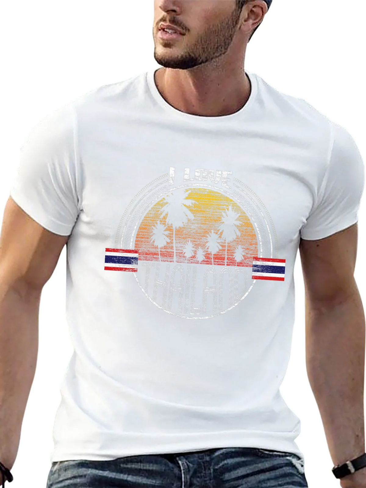I Love Thailand T-Shirt Vintage Palm Tree Flag Souvenir Tee product image 4