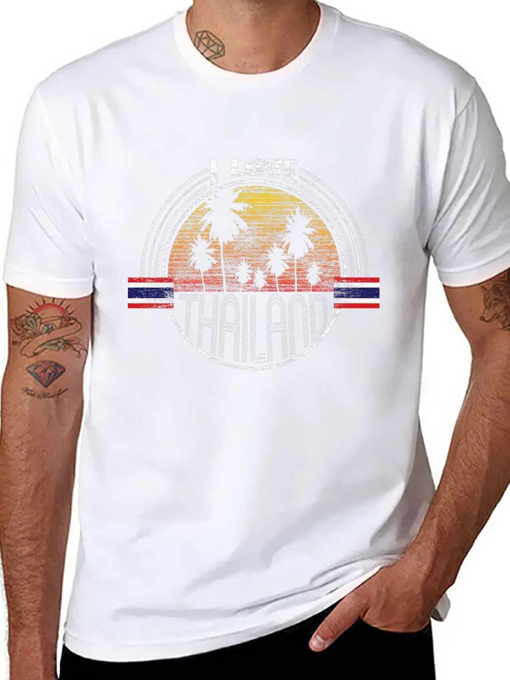 I Love Thailand T-Shirt Vintage Palm Tree Flag Souvenir Tee product image 10