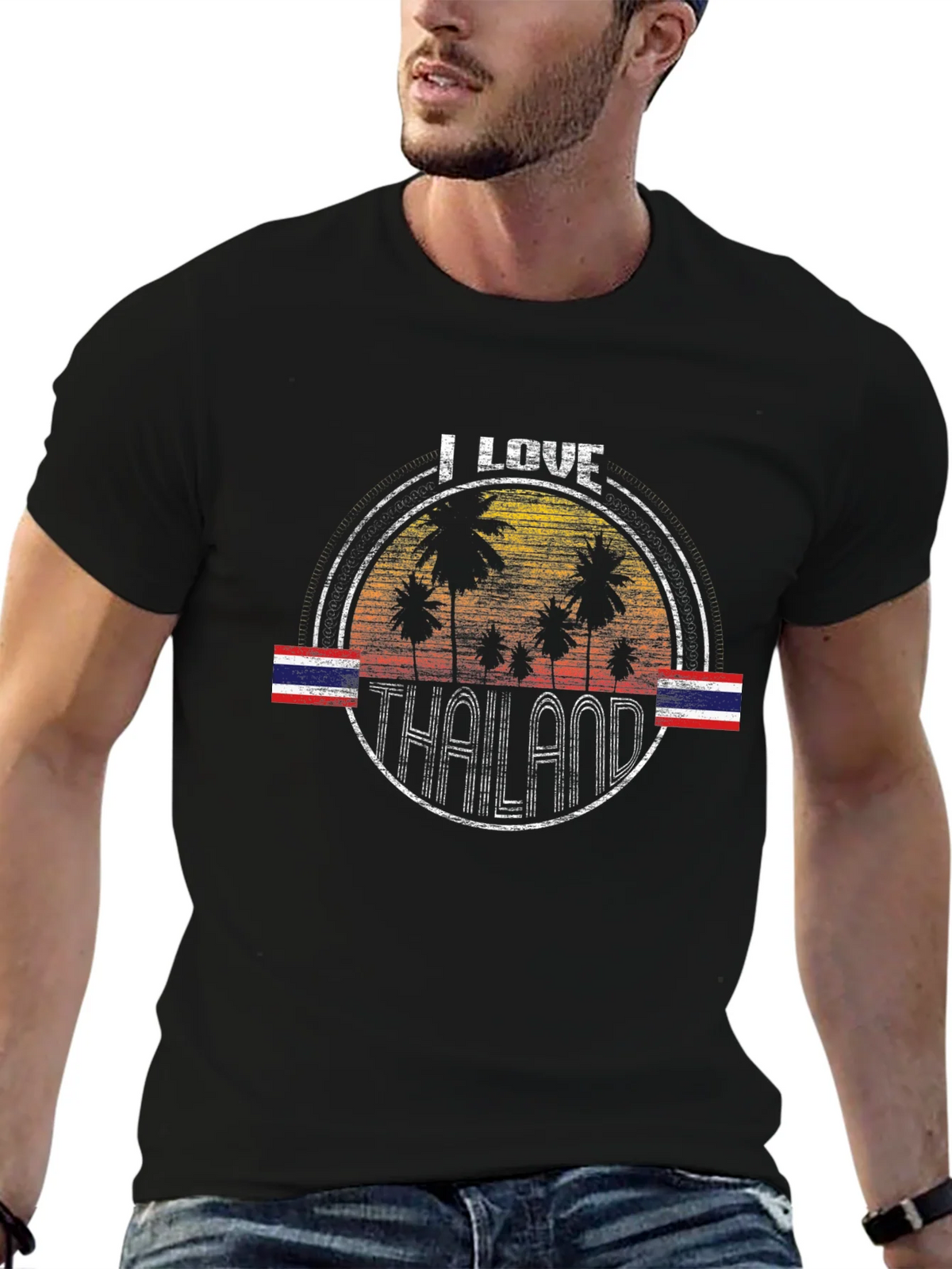I Love Thailand T-Shirt Vintage Palm Tree Flag Souvenir Tee product image 9