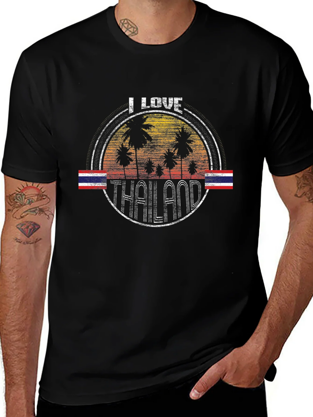 I Love Thailand T-Shirt Vintage Palm Tree Flag Souvenir Tee product image 1