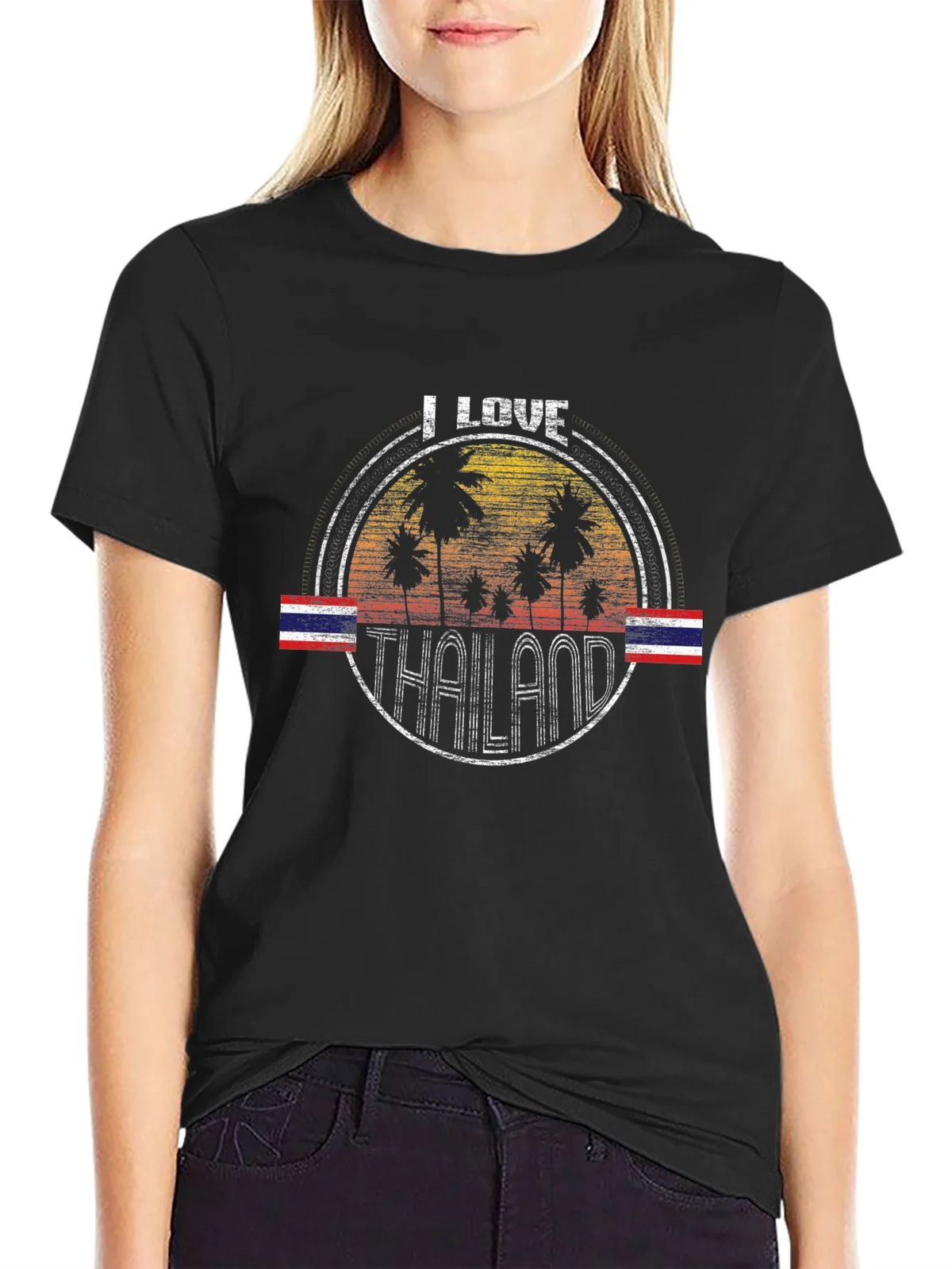 I Love Thailand T-Shirt Vintage Palm Tree Flag Souvenir Tee product image 5