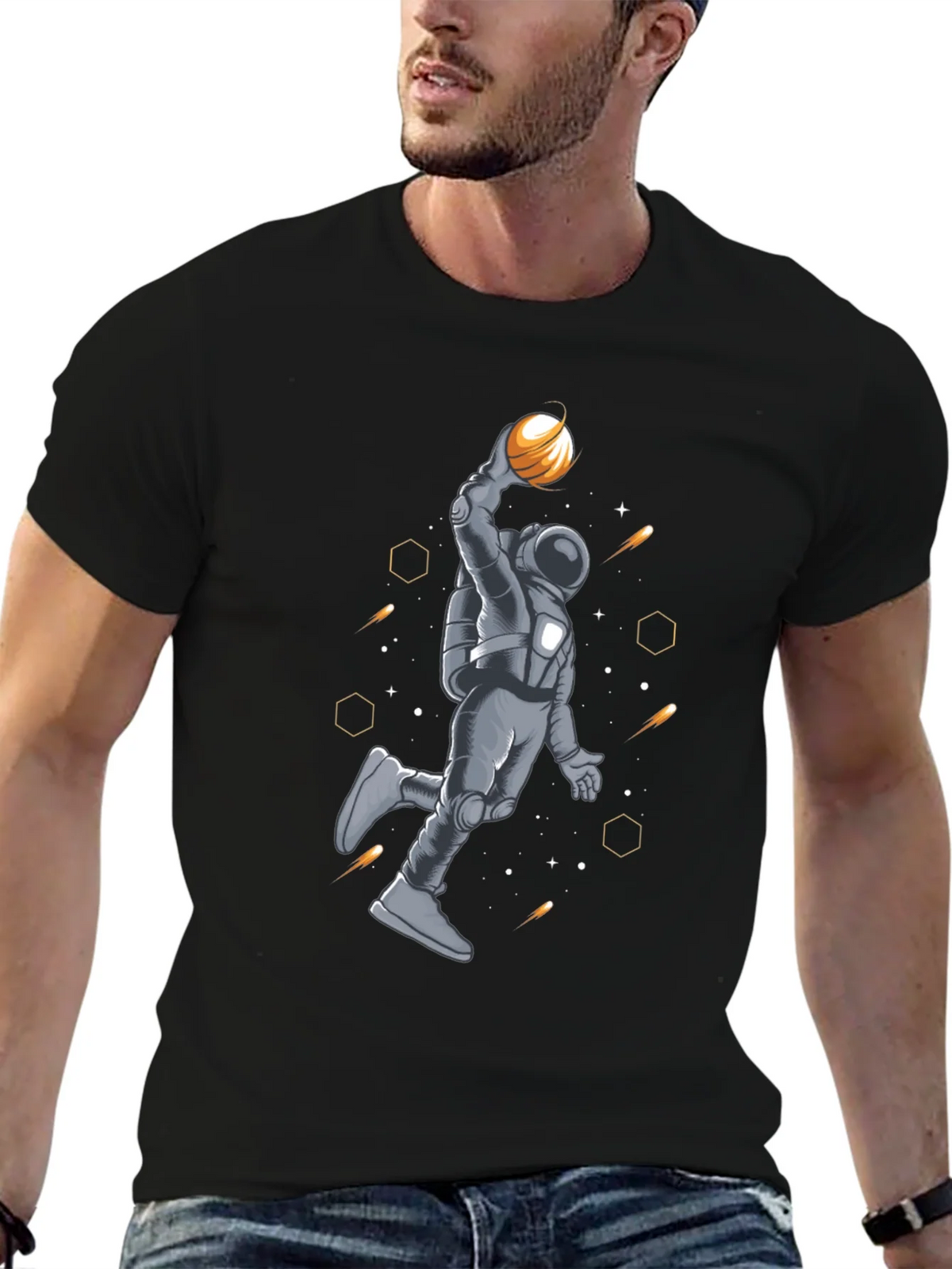 Astronaut Basketball T-Shirt - Space Dunk Design product image 5