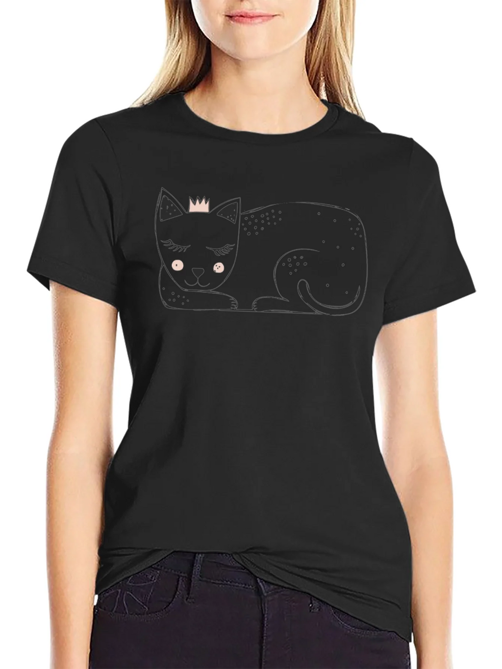 Cute Cat with Crown Black T-Shirt product image 5