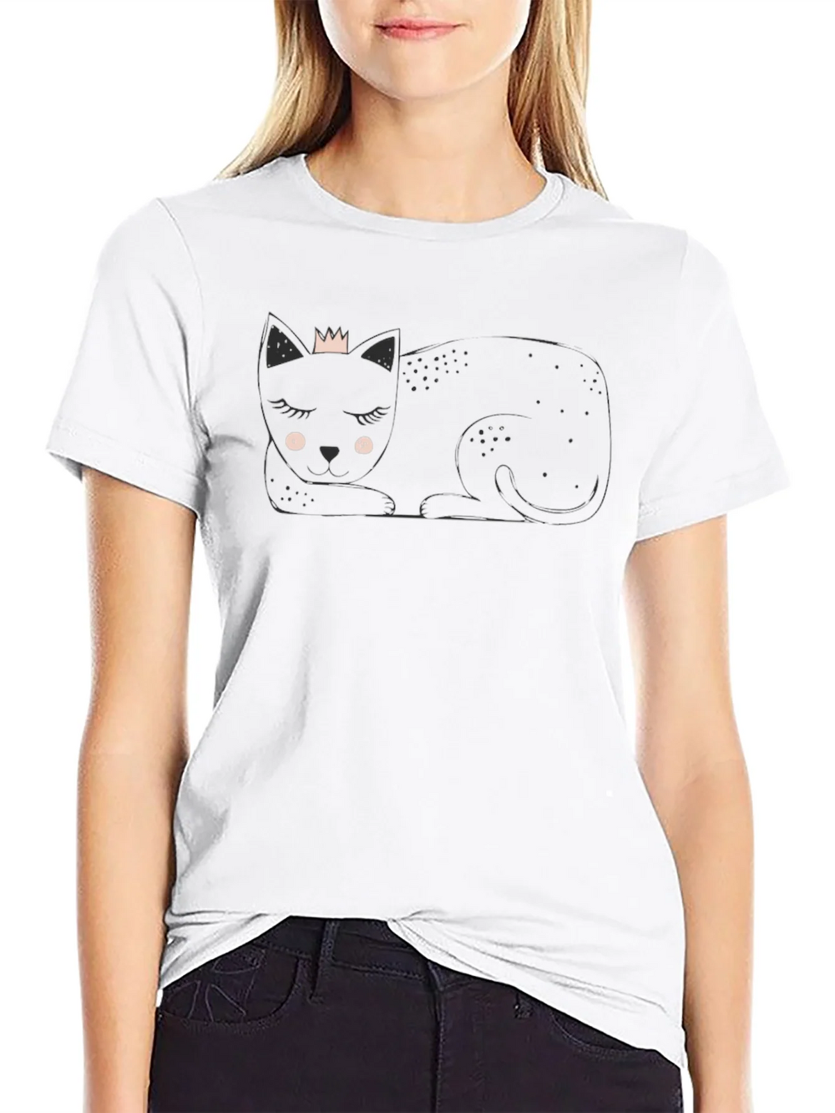 Cute Cat with Crown Black T-Shirt product image 11