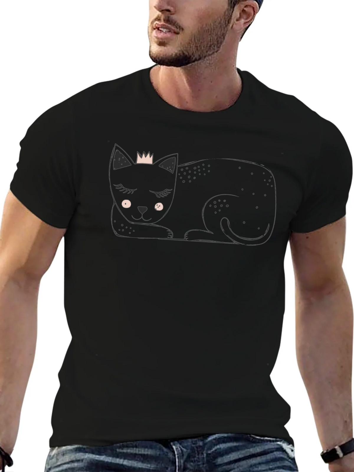 Cute Cat with Crown Black T-Shirt product image 9