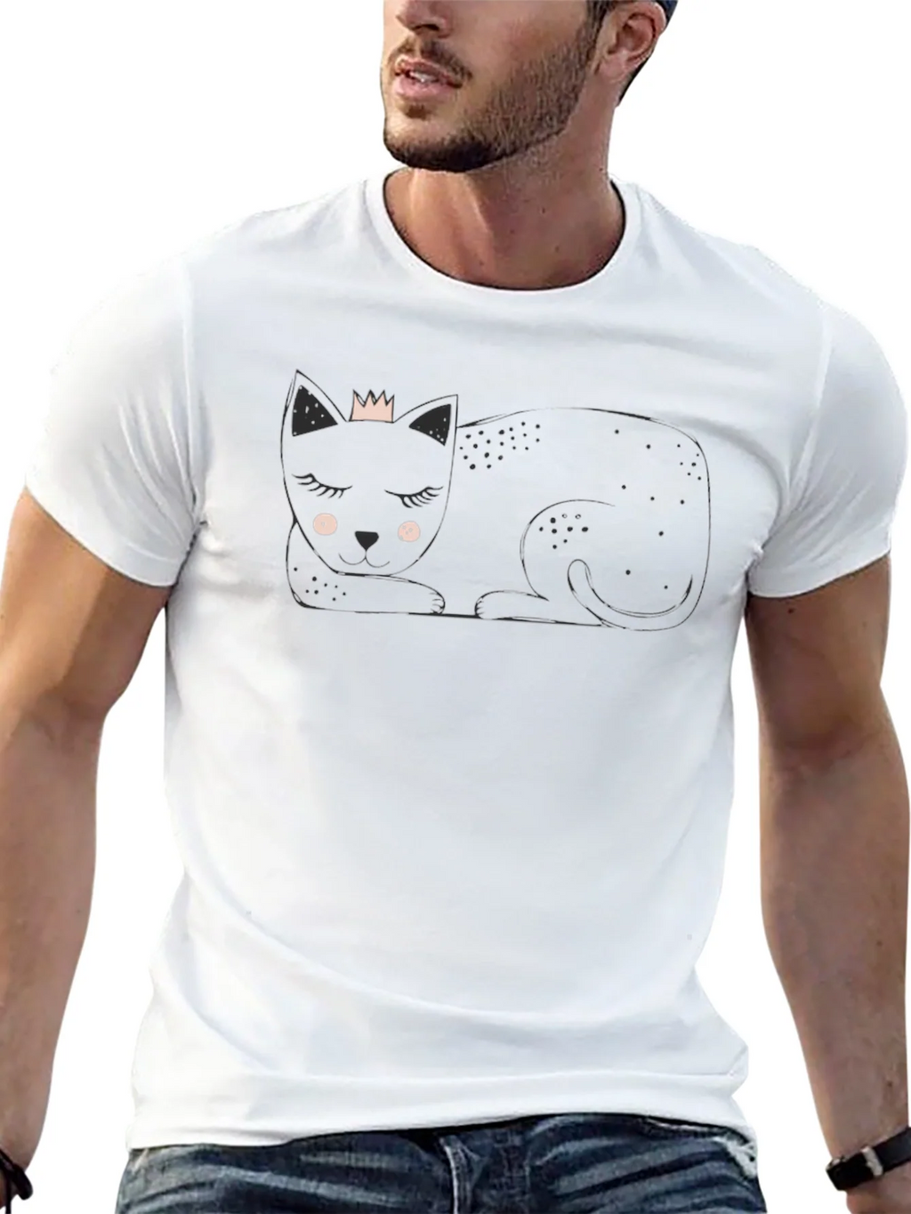 Cute Cat with Crown Black T-Shirt product image 4