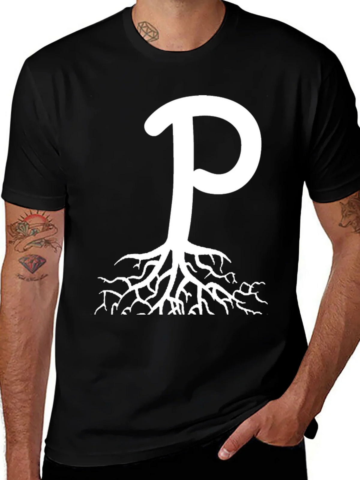 Rooted P Graphic Tee - Black Cotton Blend product image 1