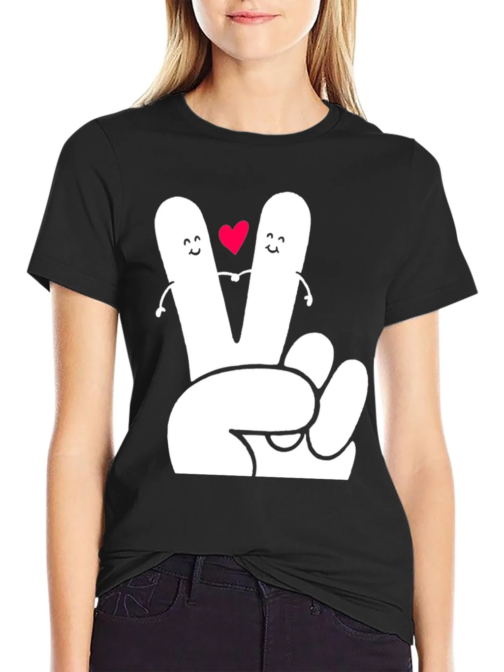 Peace Sign Heart Graphic Tee - Black T-Shirt product image 5