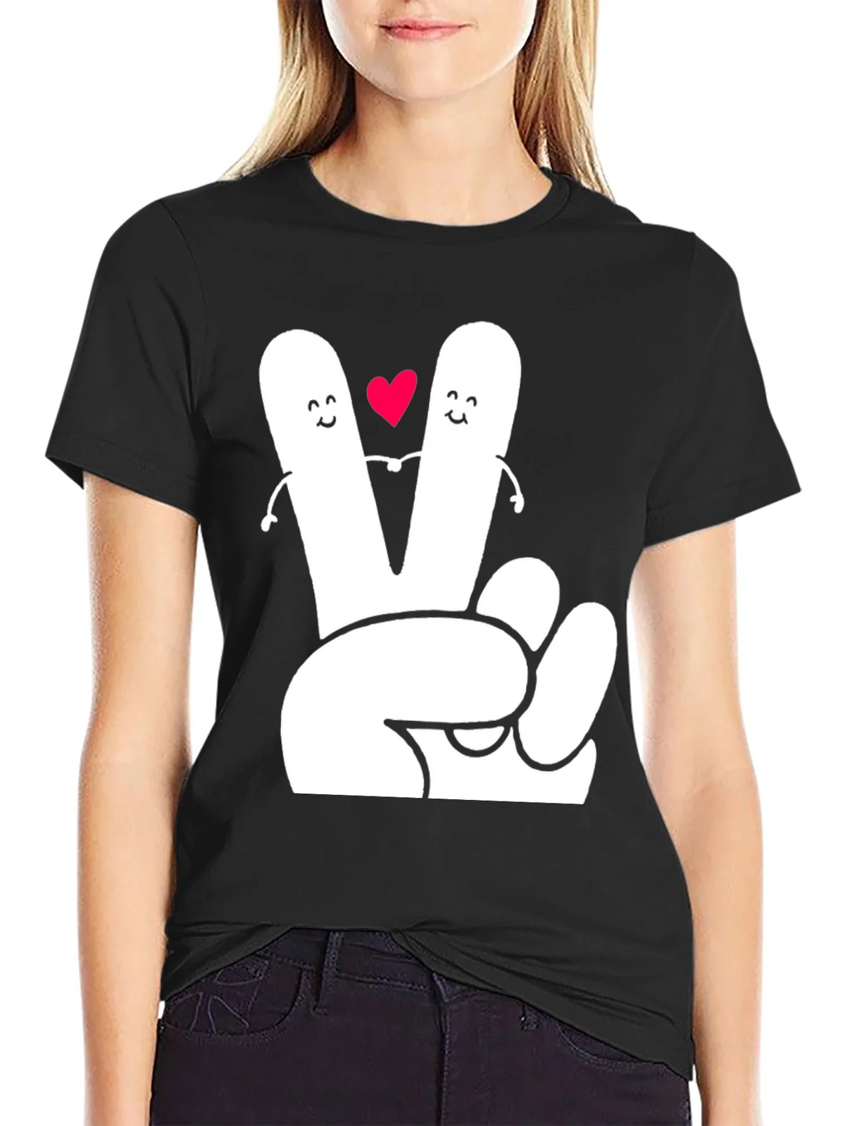 Peace Sign Heart Graphic Tee - Black T-Shirt product image 5