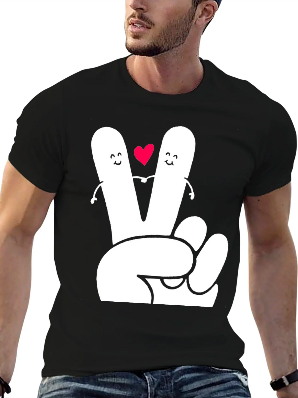 Peace Sign Heart Graphic Tee - Black T-Shirt product image 7