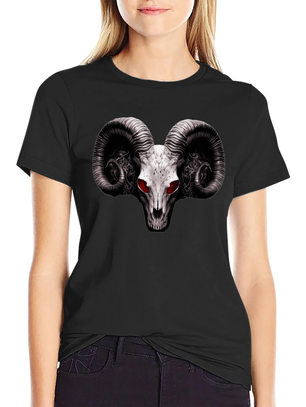Ram Skull Graphic T-Shirt - Red Eye Black Tee product image 5