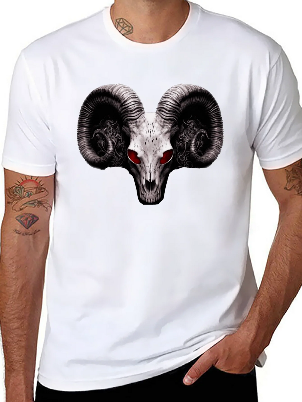 Ram Skull Graphic T-Shirt - Red Eye Black Tee product image 10