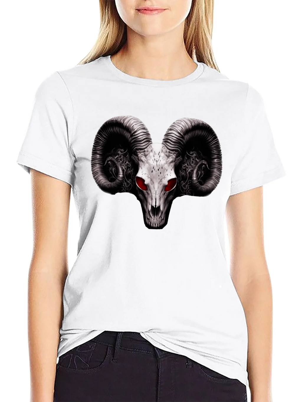 Ram Skull Graphic T-Shirt - Red Eye Black Tee product image 11