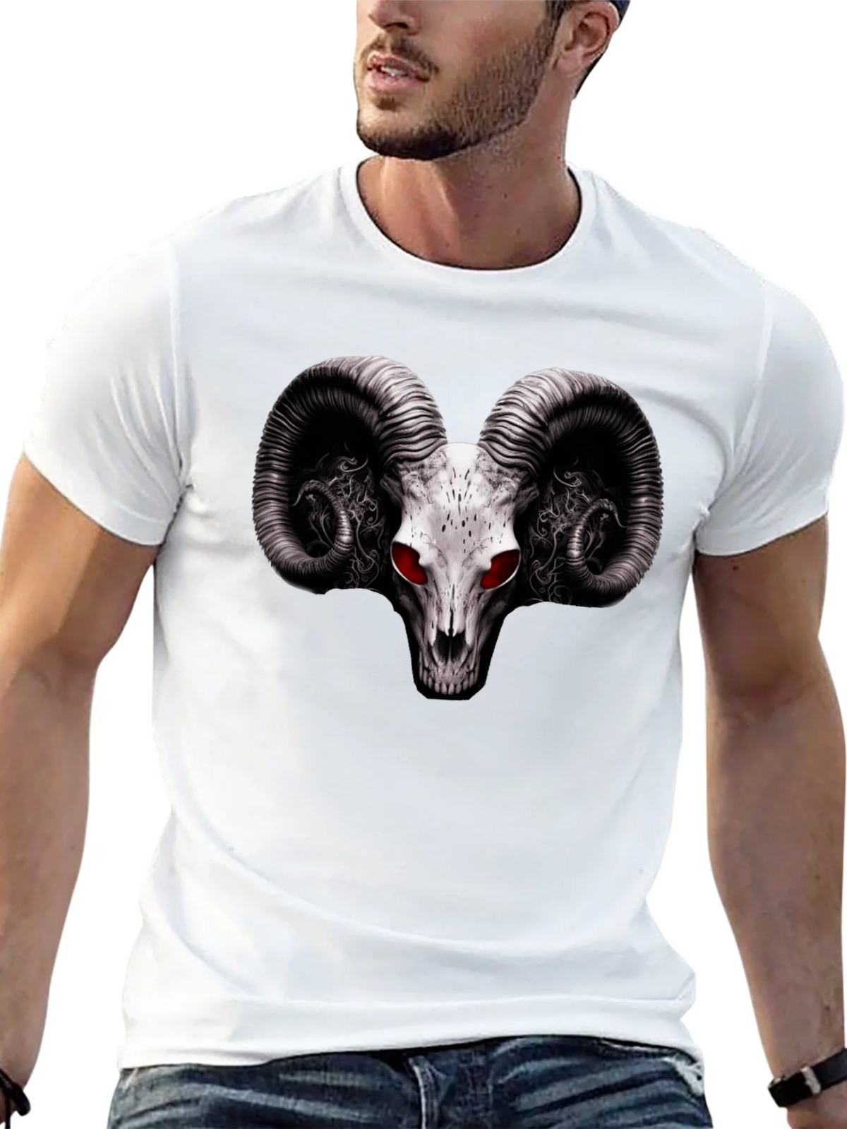 Ram Skull Graphic T-Shirt - Red Eye Black Tee product image 4