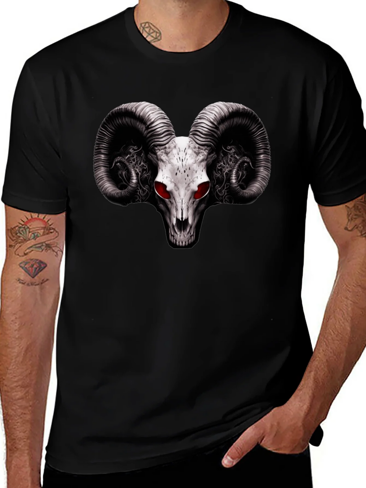 Ram Skull Graphic T-Shirt - Red Eye Black Tee product image 1