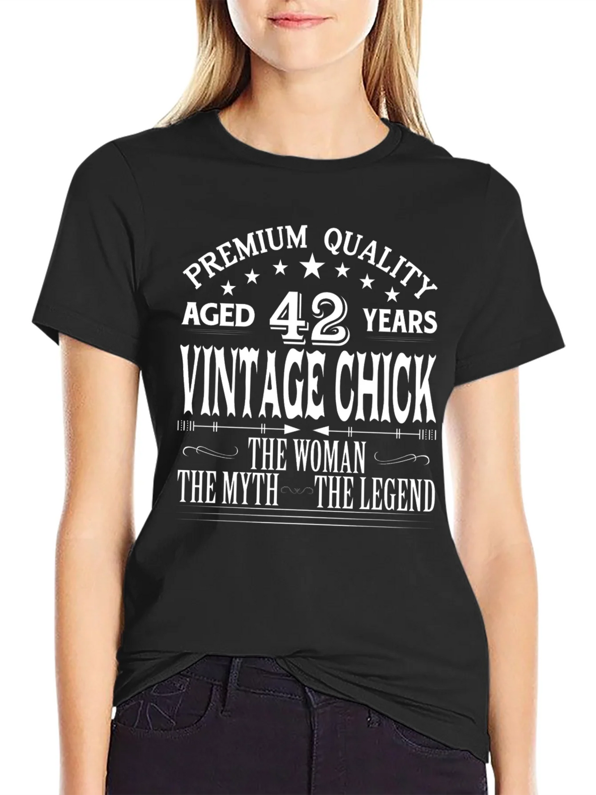 Vintage Chick 42 Years Premium Quality Black T-Shirt product image 5
