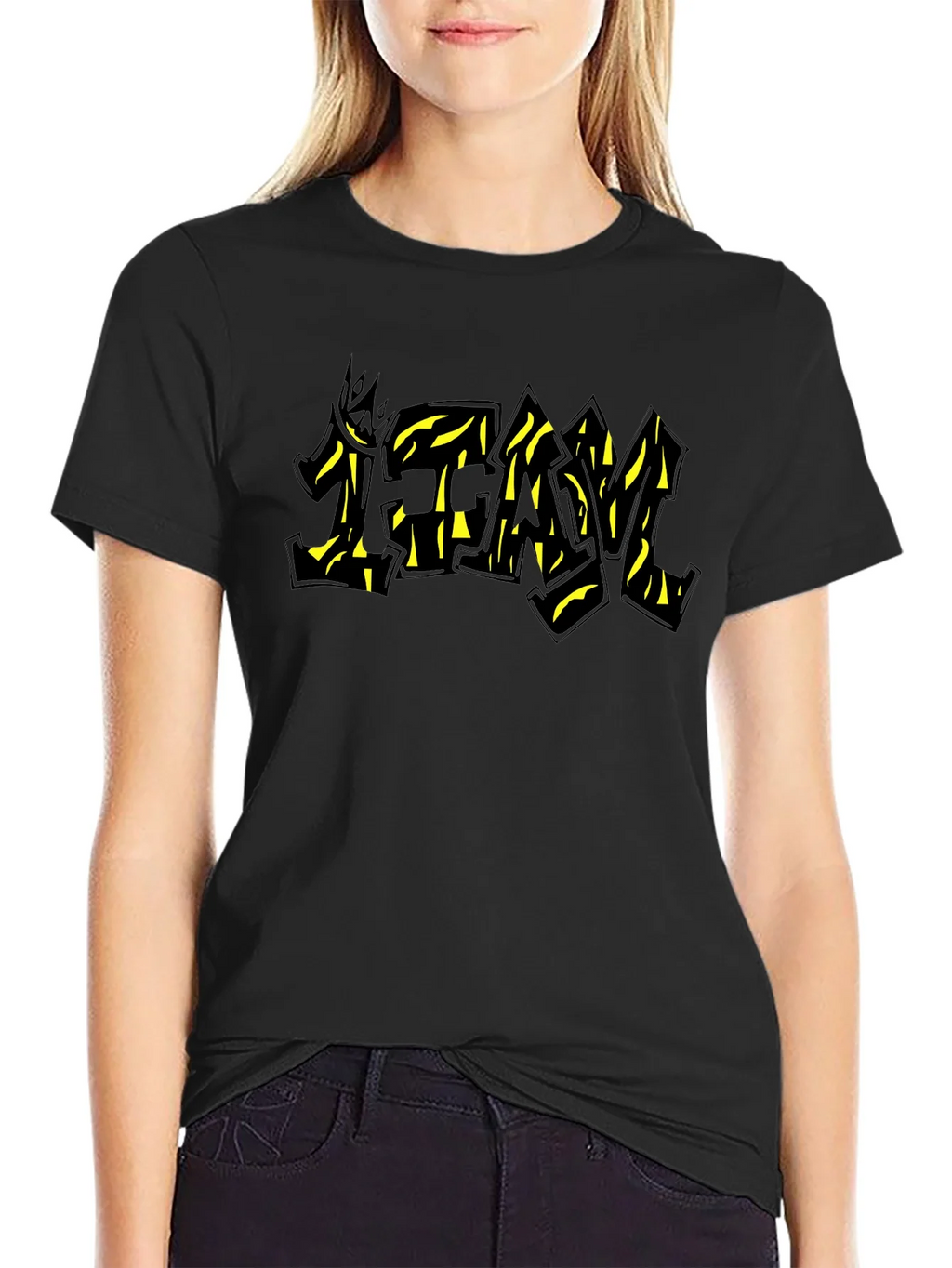 Black Graphic Tee - TEAM Yellow Graffiti Style Print product image 5