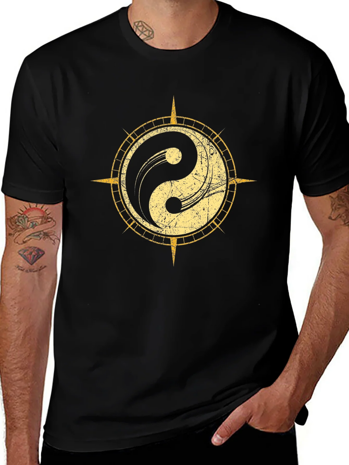 Yin Yang Compass Graphic Tee - Black product image 1