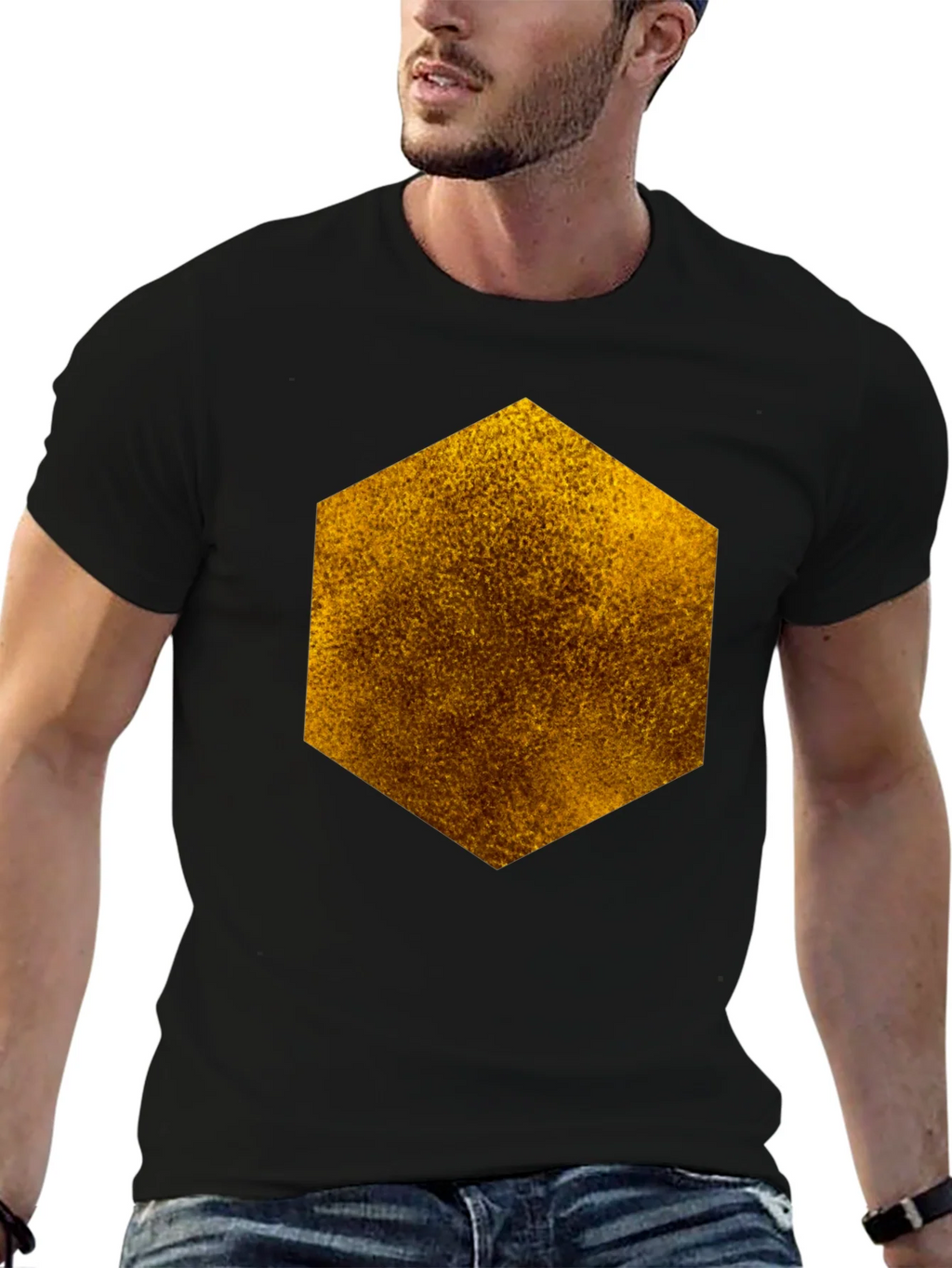 Textured Hexagon Graphic Tee - Black Cotton Casual product image 9