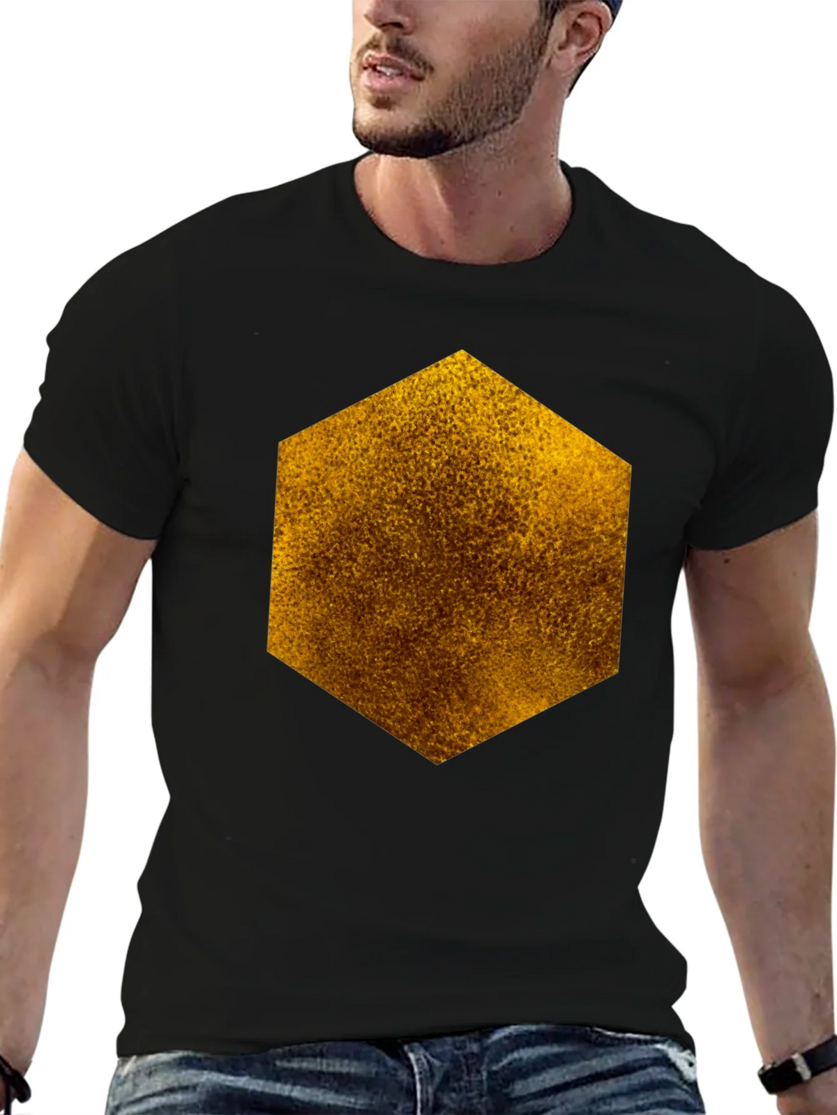 Textured Hexagon Graphic Tee - Black Cotton Casual product image 9