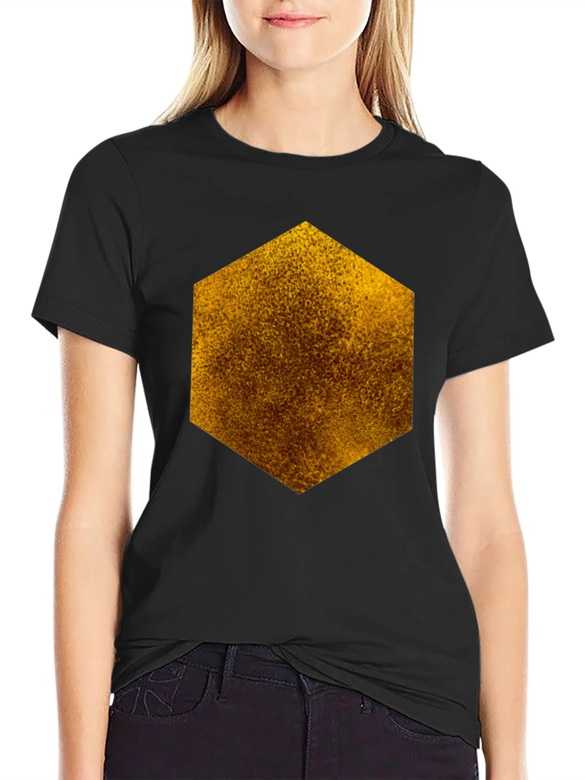 Textured Hexagon Graphic Tee - Black Cotton Casual product image 5