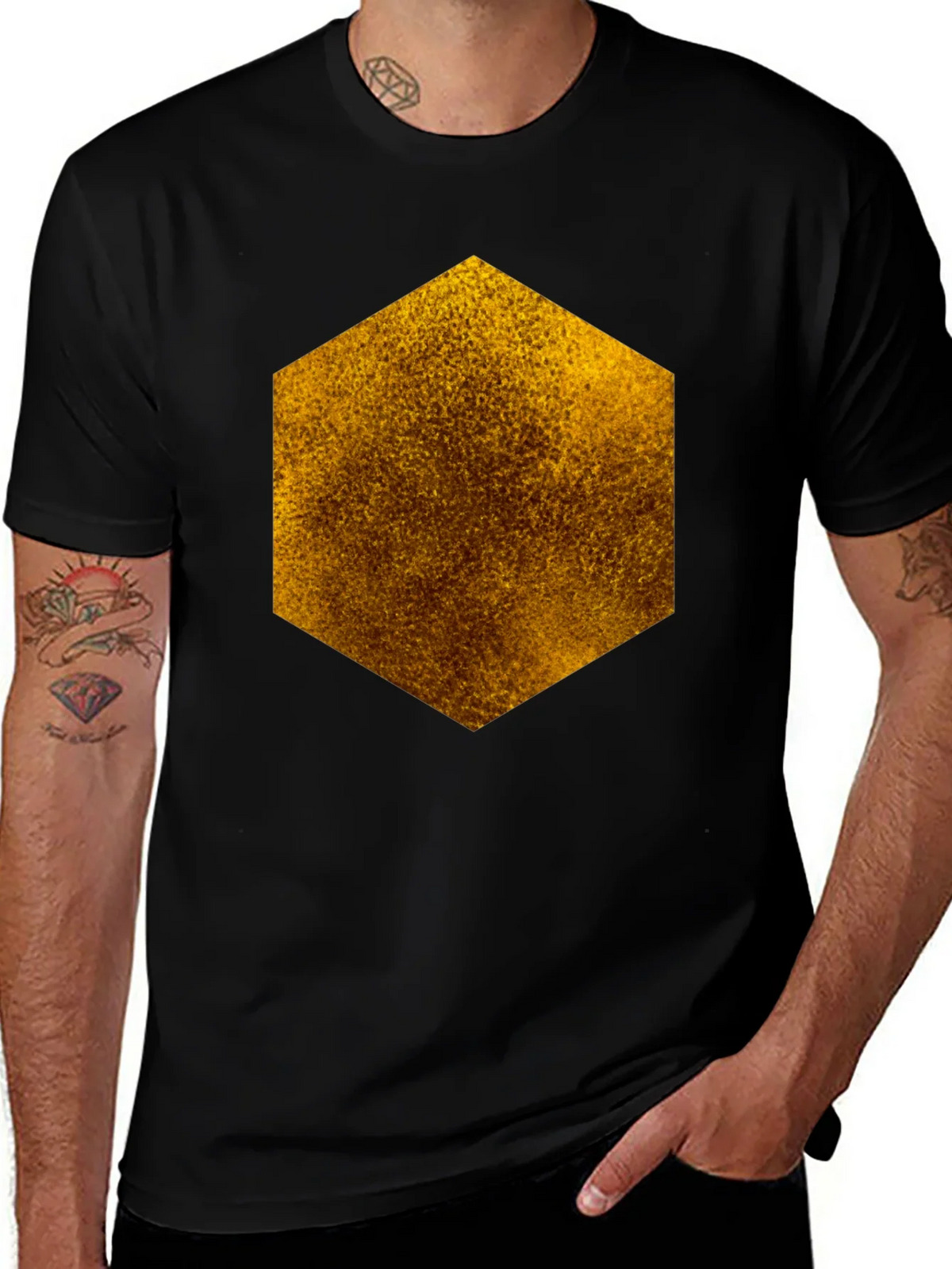 Textured Hexagon Graphic Tee - Black Cotton Casual product image 1