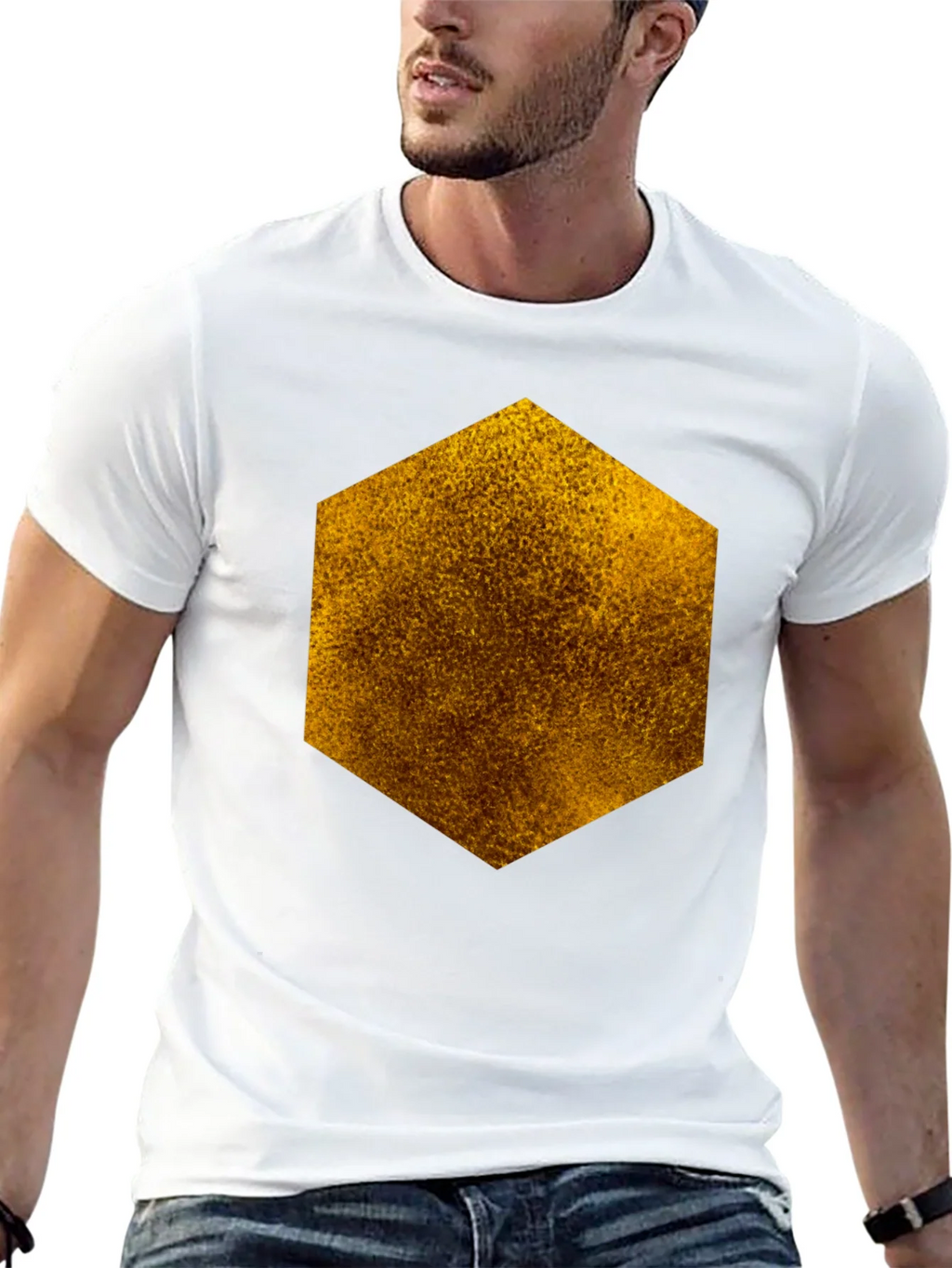 Textured Hexagon Graphic Tee - Black Cotton Casual product image 4