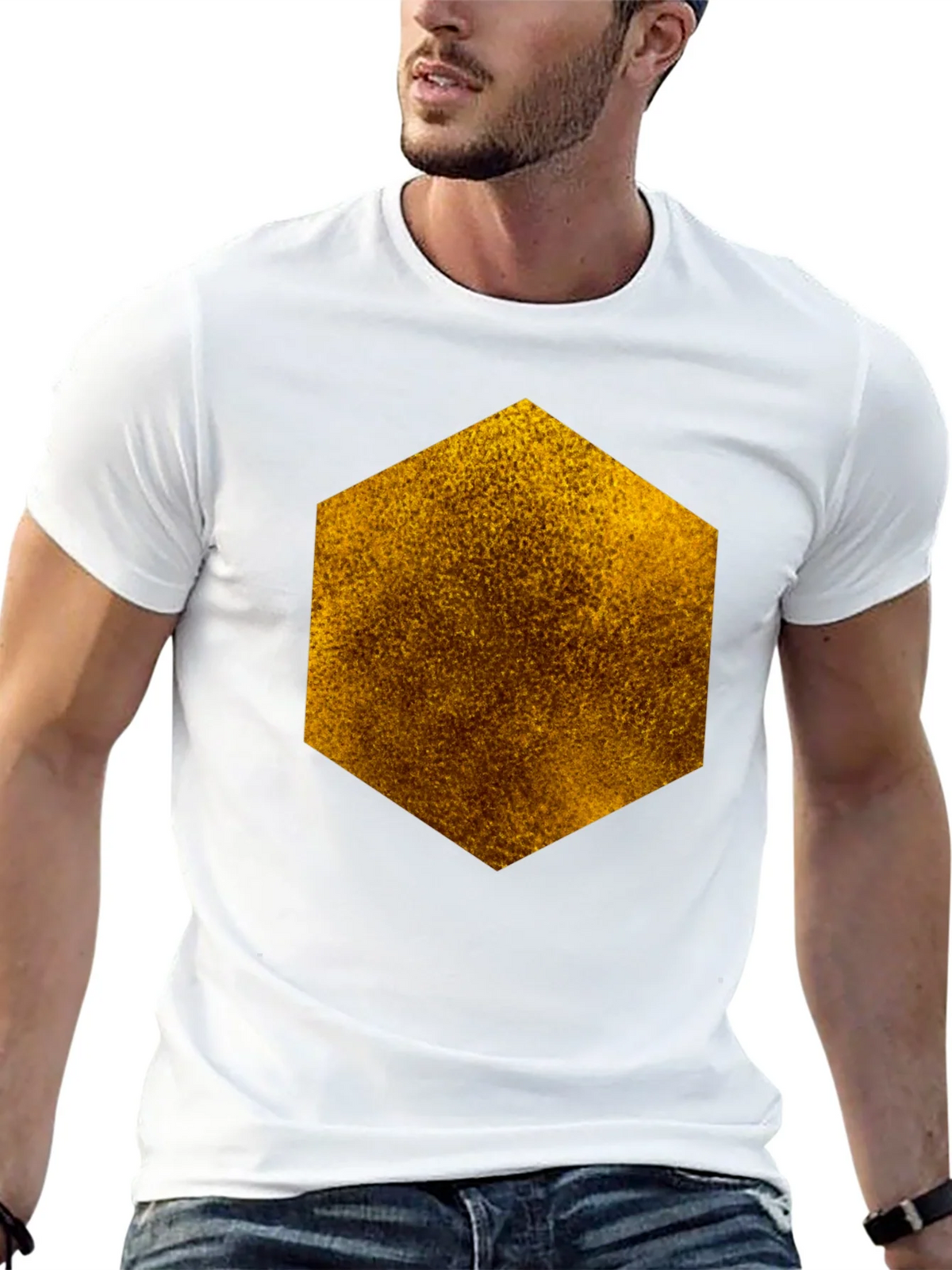 Textured Hexagon Graphic Tee - Black Cotton Casual product image 4
