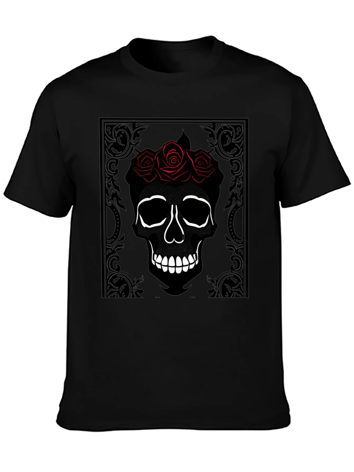 Skull & Roses Graphic Print Black T-Shirt product image 1